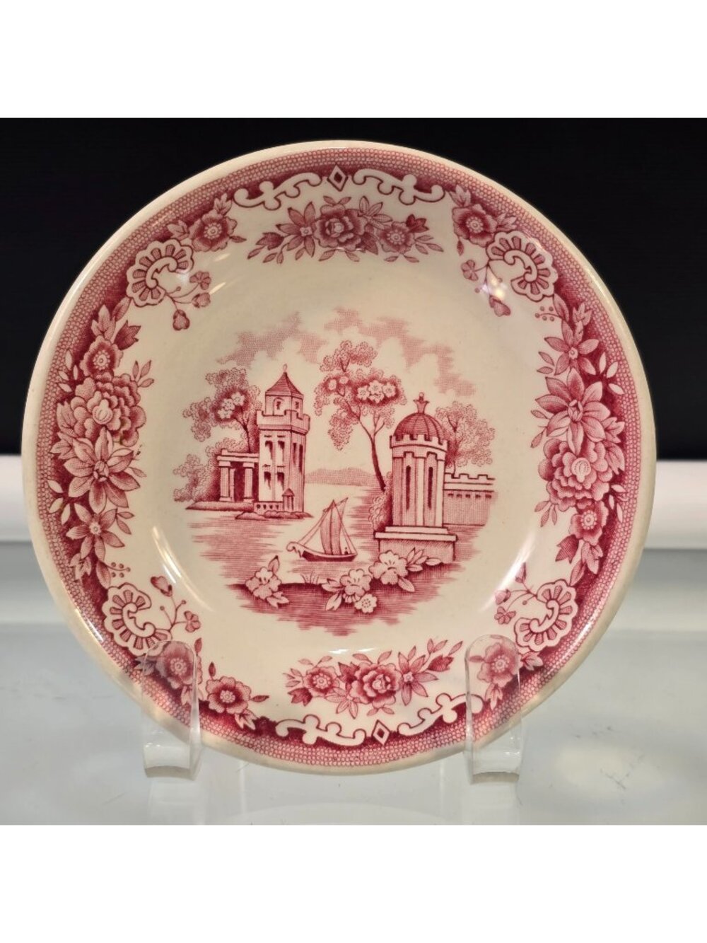 Vintage John Maddock Bombay Red/Pink Transferware England Fruit Dessert Saucer